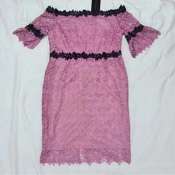 Paper Dolls Pink with Navy Blue Off Shoulder Lace Party Formal Dress Size 16 NWT - Picture 4 of 11